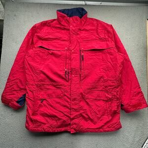 Vintage LL Bean Flannel Plaid Lined Parka Jacket Mens 2XL Red Pockets Red Green